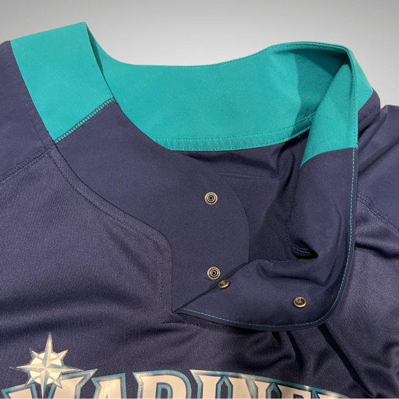 Majestic Coolbase Seattle Mariners Baseball Pullover Snap Neck Large Navy Jersey - Picture 7 of 16